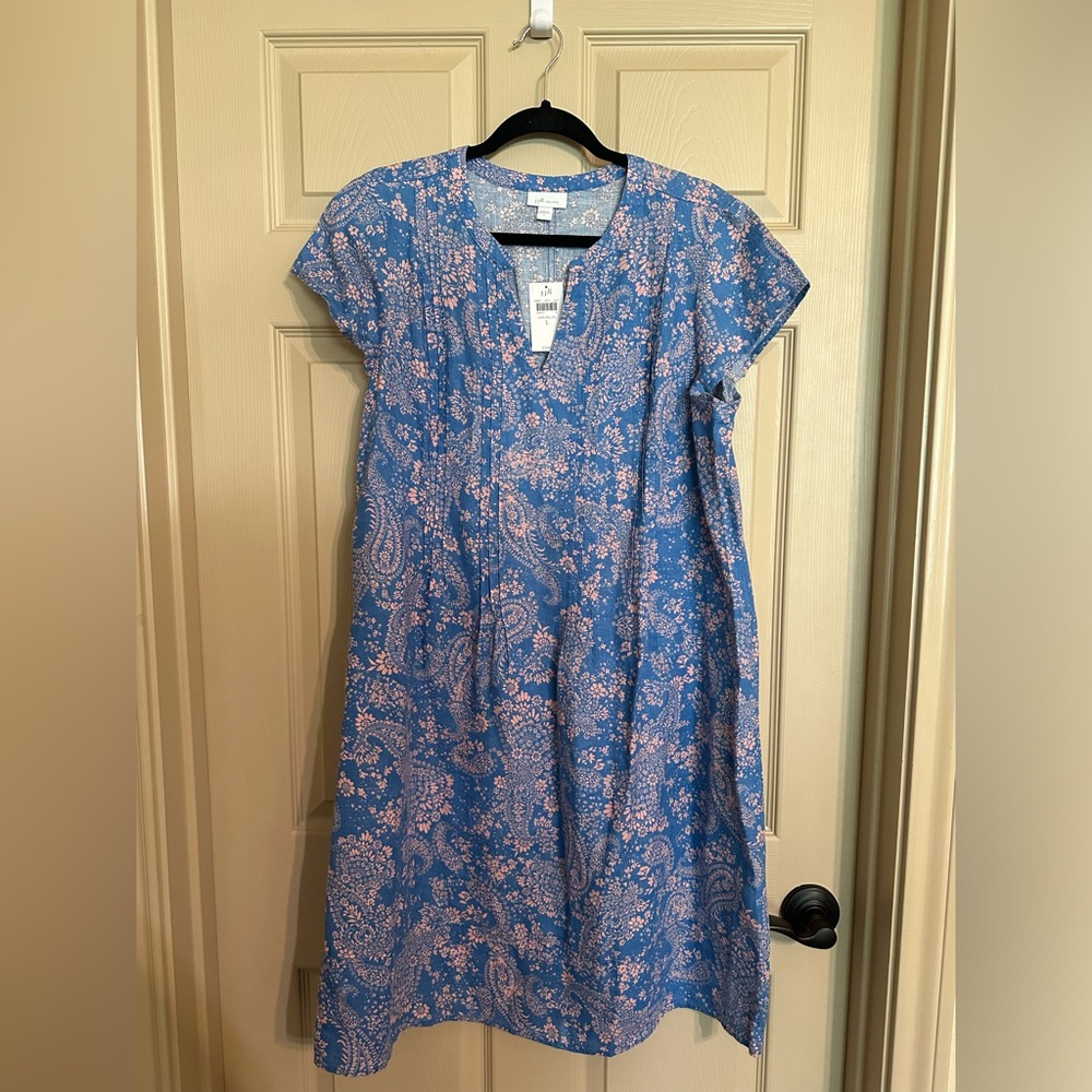 J Jill Capped Sleeve Linen Floral Dress